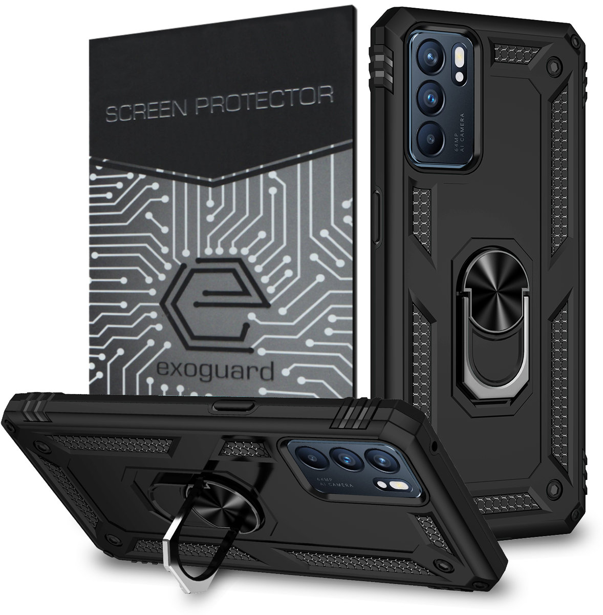 Exoguard Armor + Szkło - Oppo Reno 6 5G - Pancerne Case Obudowa Futerał Ring