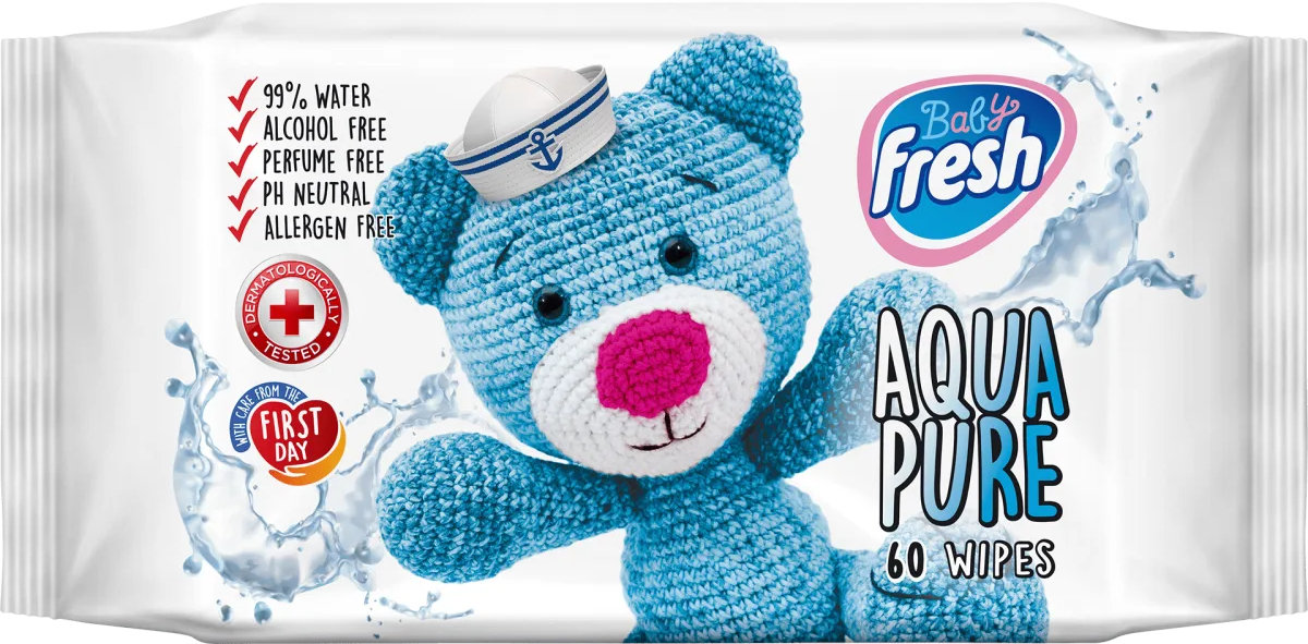 Baby Fresh - Chusteczki Nawilżane - Aqua Pure 99 % Wody - 60 Szt.