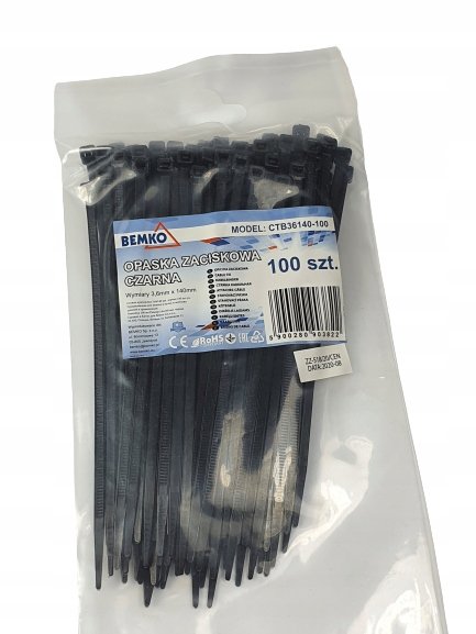 Opaski zaciskowe kablowe 3,6x140 mm 100szt. czarne