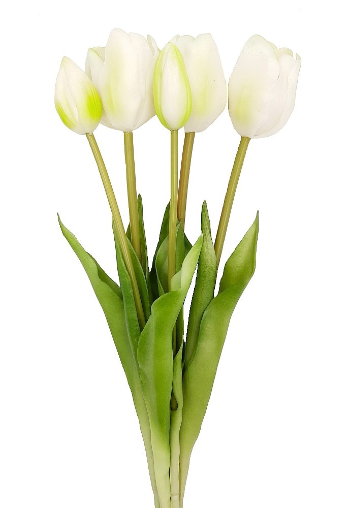 Tulipany silikonowe jak żywe białe w bukiecie 5 sztuk gumowe 44 cm