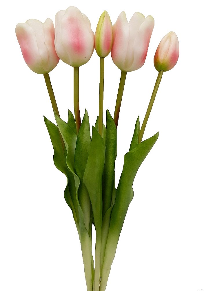 Tulipany silikonowe jak żywe różowe w bukiecie 5 sztuk gumowe 44 cm