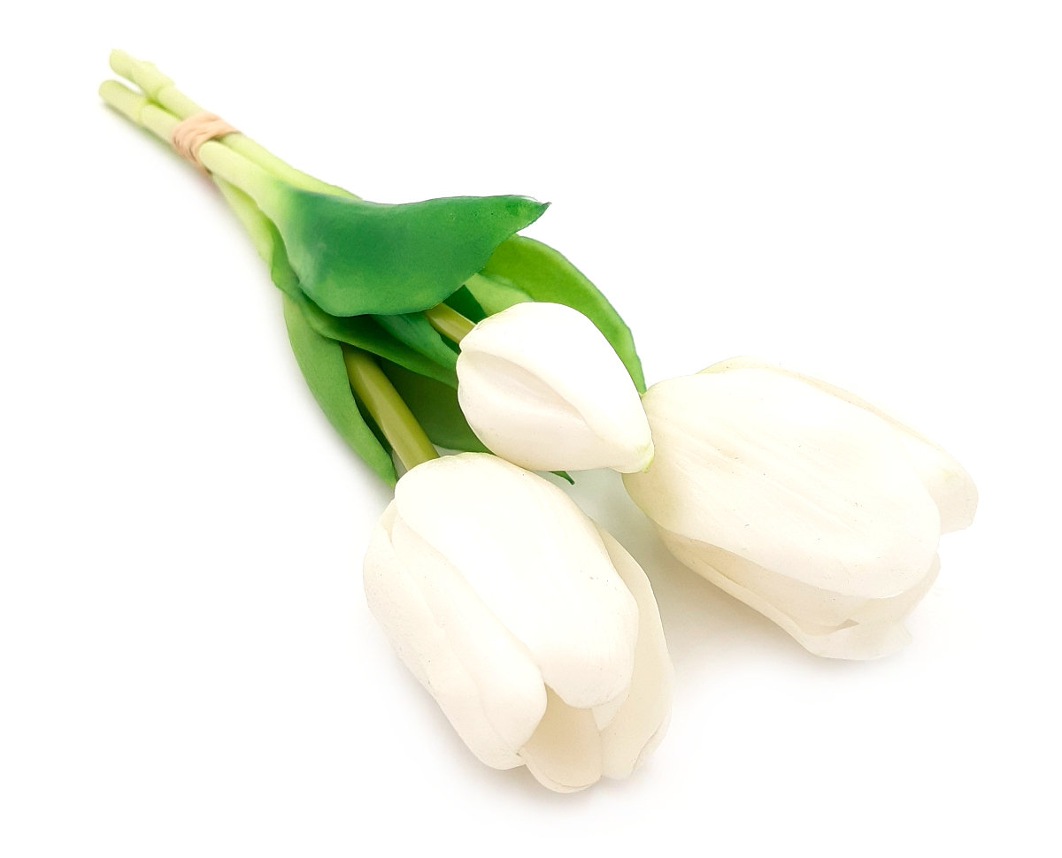 Tulipany silikonowe jak żywe białe w bukiecie 3 sztuk gumowe 29 cm