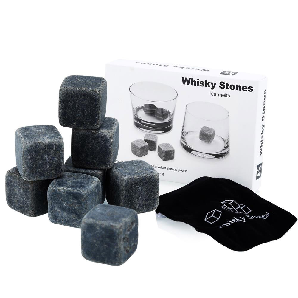Granitowe kamienie do whisky w kolorze STONE SZARY - 9 sztuk granitowych kostek lodu wielokrotnego użytku z torbą do przechowywania idealnie nadając..
