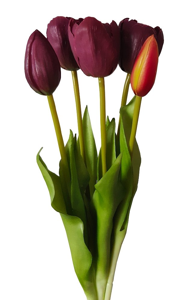 Tulipany silikonowe jak żywe fioletowe bukiet 5 sztuk gumowe 43 cm