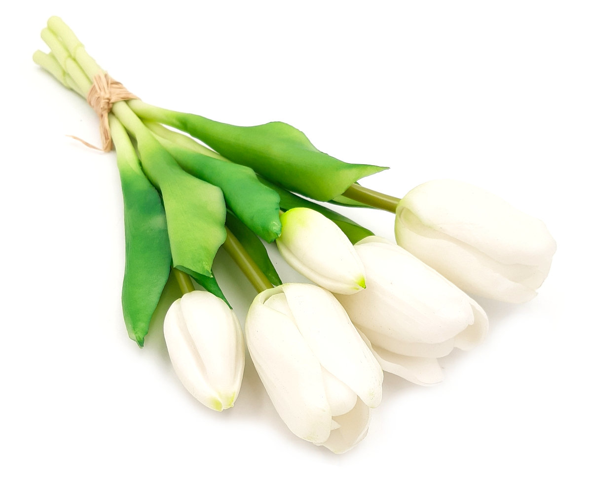 Tulipany silikonowe jak żywe białe bukiet 5 sztuk gumowe 29 cm