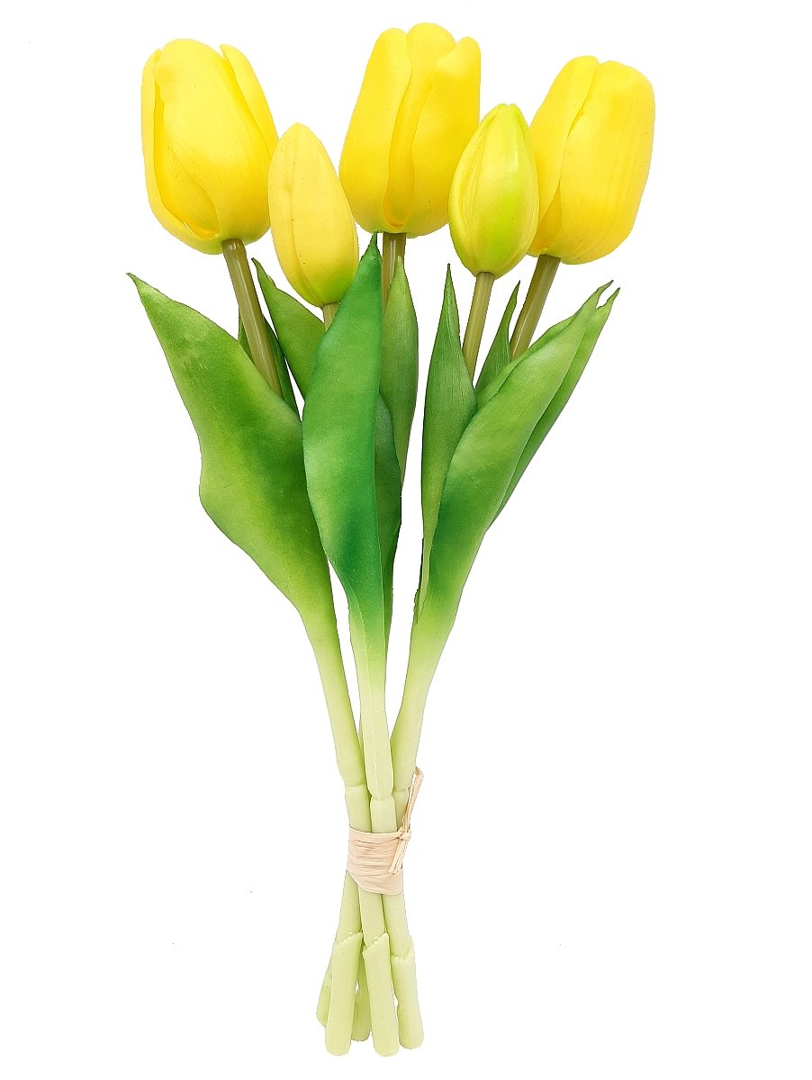 Tulipany silikonowe jak żywe żółte bukiet 5 sztuk gumowe 29 cm