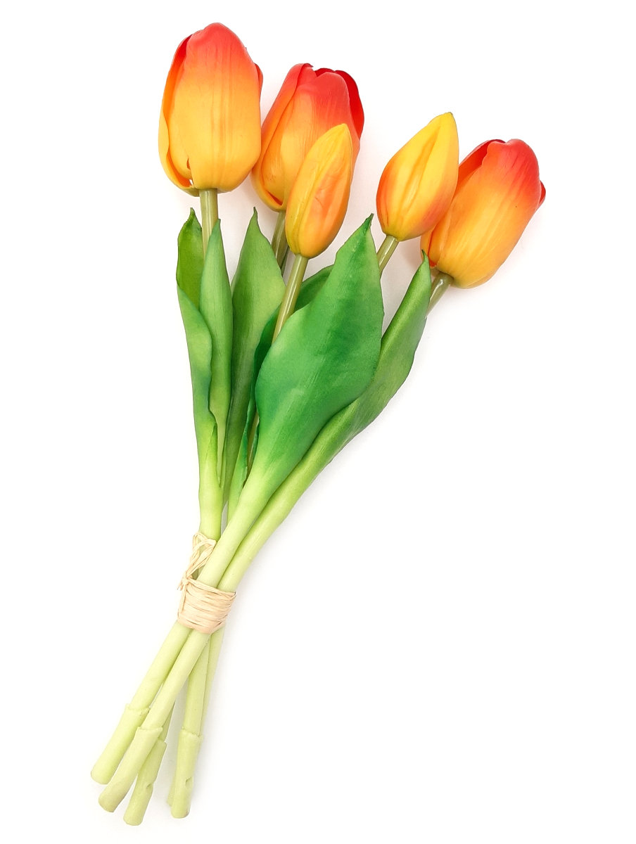 Zoom     Tulipany silikonowe jak żywe pomarańczowe bukiet 5 sztuk gumowe 29 cm