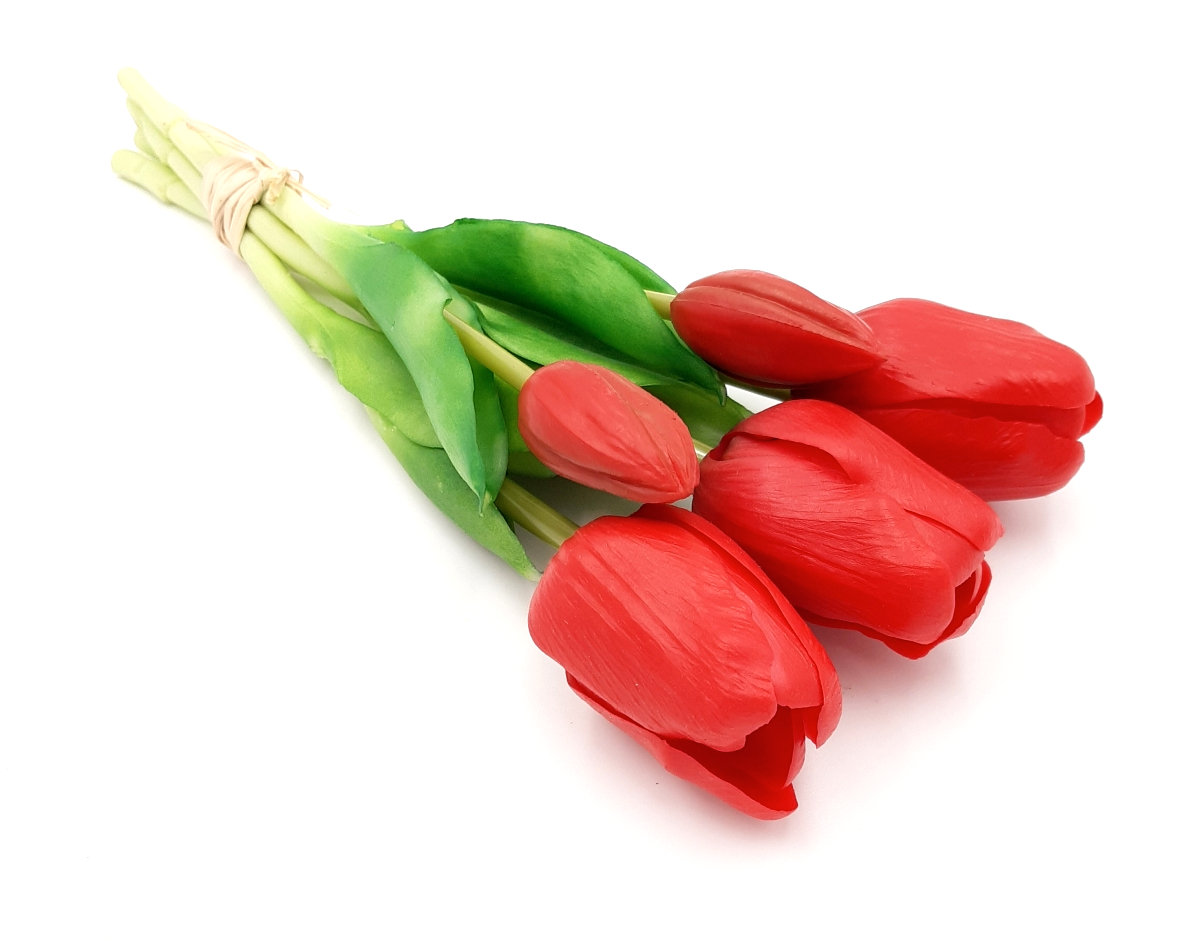 Tulipany silikonowe jak żywe czerwone bukiet 5 sztuk gumowe 29 cm
