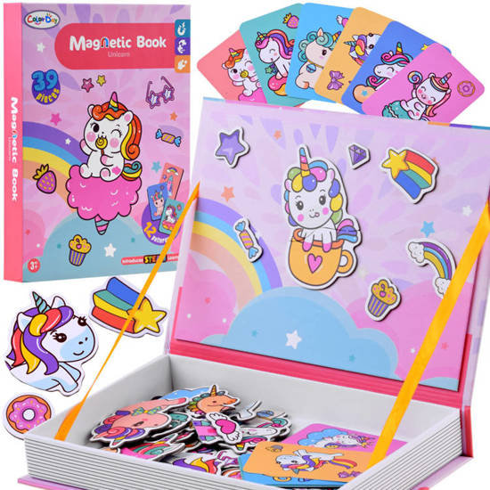Książka układanka magnetyczna JEDNOROŻCE Puzzle magnetyczne bajeczny Jednorożec 39 el.