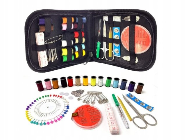 Przybornik krawiecki zestaw do szycia kolorowe nici naparstek igły szydełko 98 el.