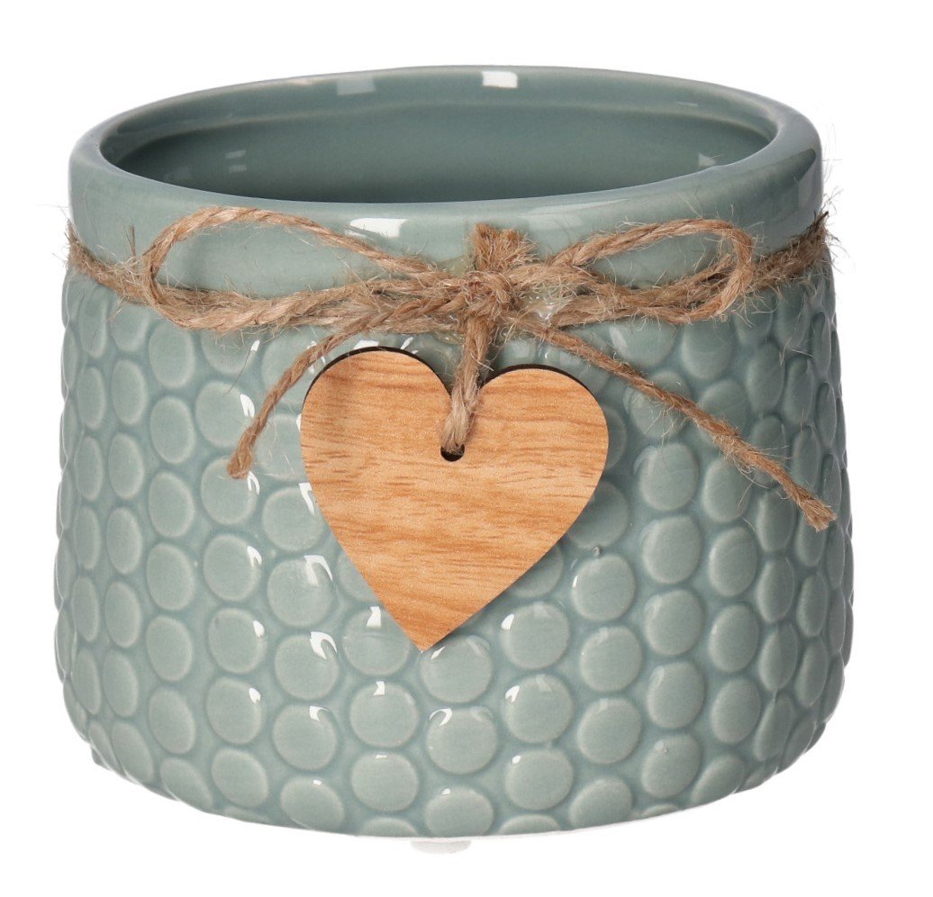 Ceramiczna osłonka na doniczkę Heart, szary, 11 x 8,8 x 8 cm