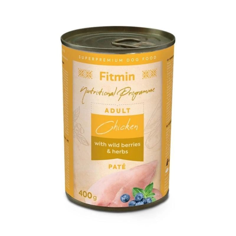 FITMIN Dog  karma mokra dla psa kurczak z ziołami i jagodami puszka 400g