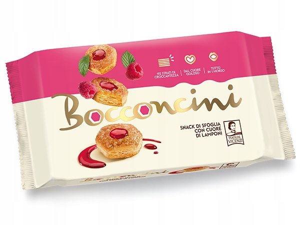 Vicenzi Bocconcini Ciastka z kremem Malinowym 90g