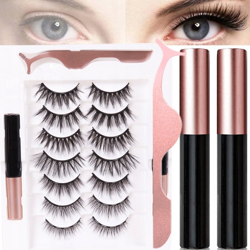 Rzęsy Magnetyczne 7x Długie + Pęseta + 2x Eyeliner Zestaw Mag-lash