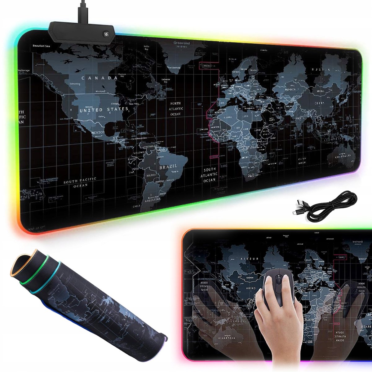 PODŚWIETLANA PODKŁADKA GAMINGOWA POD MYSZ LED XXL RGB-1