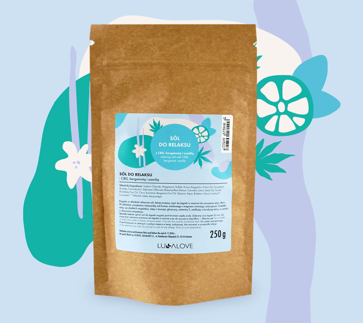 Lullalove, Sól Do Kąpieli Cbd, Bergamotą I Wanilią, 250g