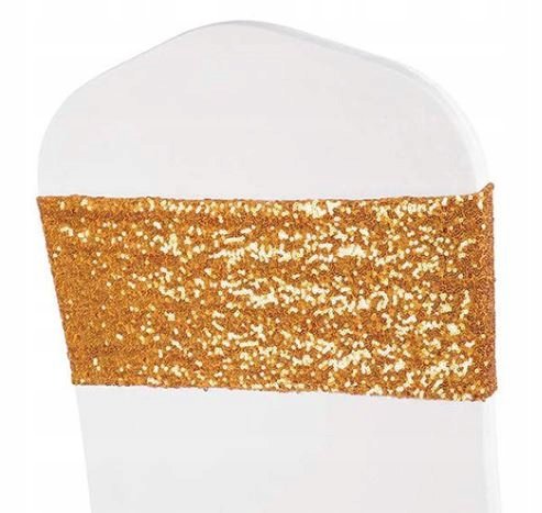 OPASKA na krzesło kokarda CEKINOWA ZŁOTA elastyczn