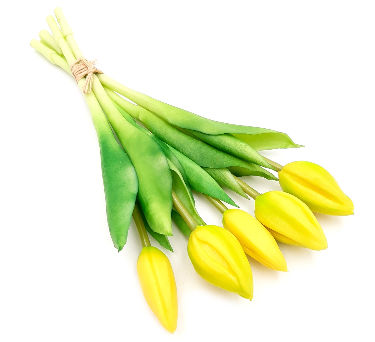 Tulipany silikonowe jak żywe żółte bukiet 5 sztuk gumowe nierozkwitnięte 28 cm