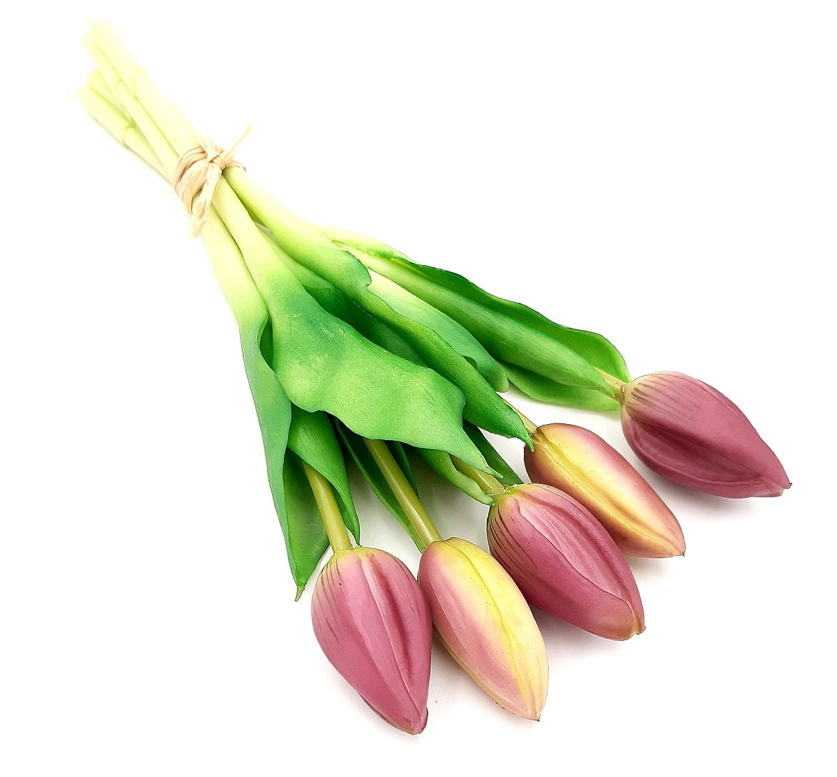 Tulipany silikonowe jak żywe fioletowe bukiet 5 sztuk gumowe nierozkwitnięte 28 cm