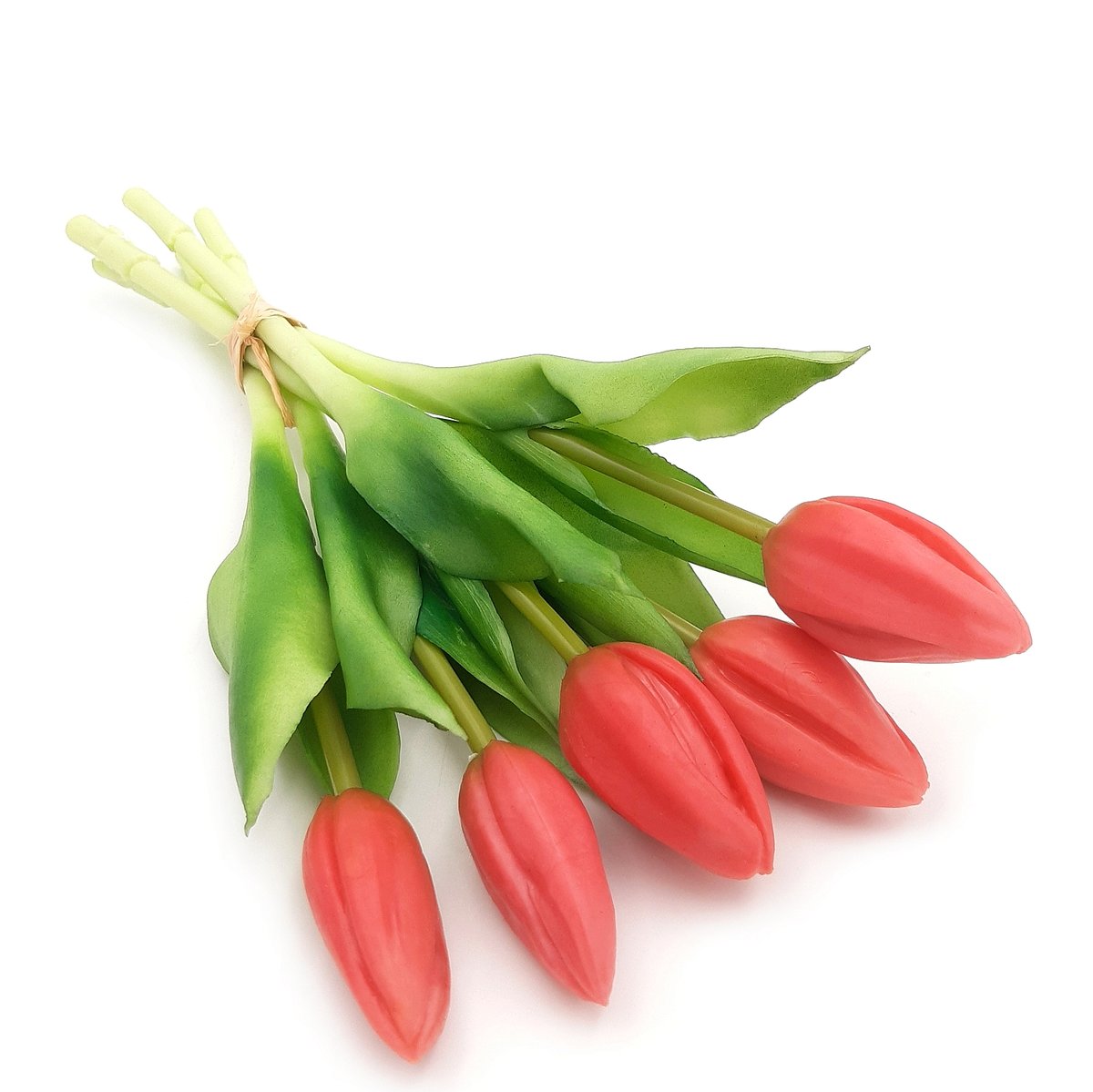 Zoom    Tulipany silikonowe jak żywe malinowe czerwone bukiet 5 sztuk gumowe nierozkwitnięte 28 cm