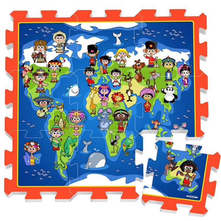 Stamp Dywan  puzzle mata do zabawy świat mapa świata globus 9-częściowy