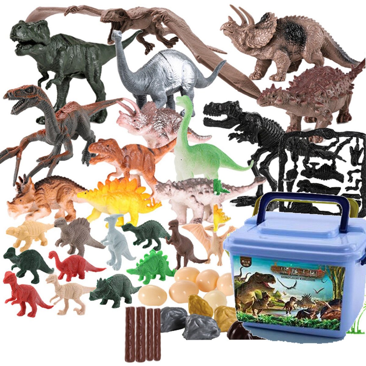 Zestaw dinozaurów w walizce jaja dinozaura+szkielet