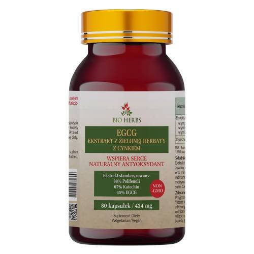 Bio Herbs, Ekstrakt Zielona Herbata + Cynk, EGCG Odchudzanie, 80 Kaps.