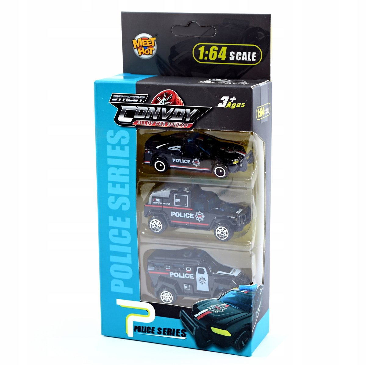 METALOWE SAMOCHODY AUTA POLICJA ZESTAW 3SZT