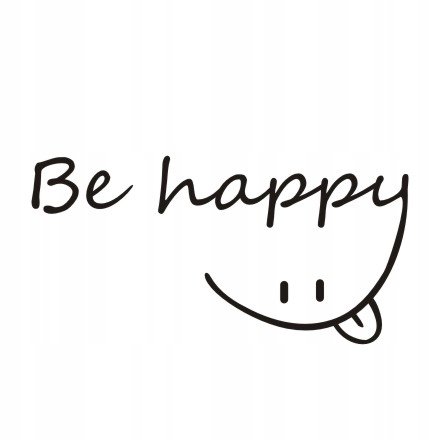 Napis na ścianę naklejka 120x60cm wybór koloru buźka - Be happy - 223