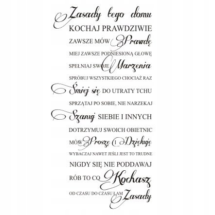 Napis na ścianę naklejka 100x50cm wybór koloru - Zasady tego domu - 180