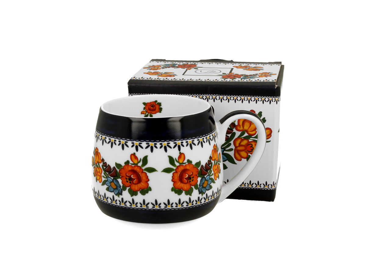Kubek do kawy i herbaty porcelanowy DUO baryłka INDIGO 2, 430 ml
