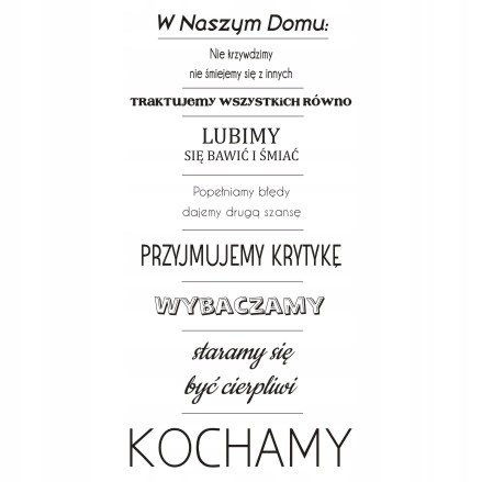 Napis na ścianę z zasadami naklejka 100x50cm wybór koloru - W naszym domu 168