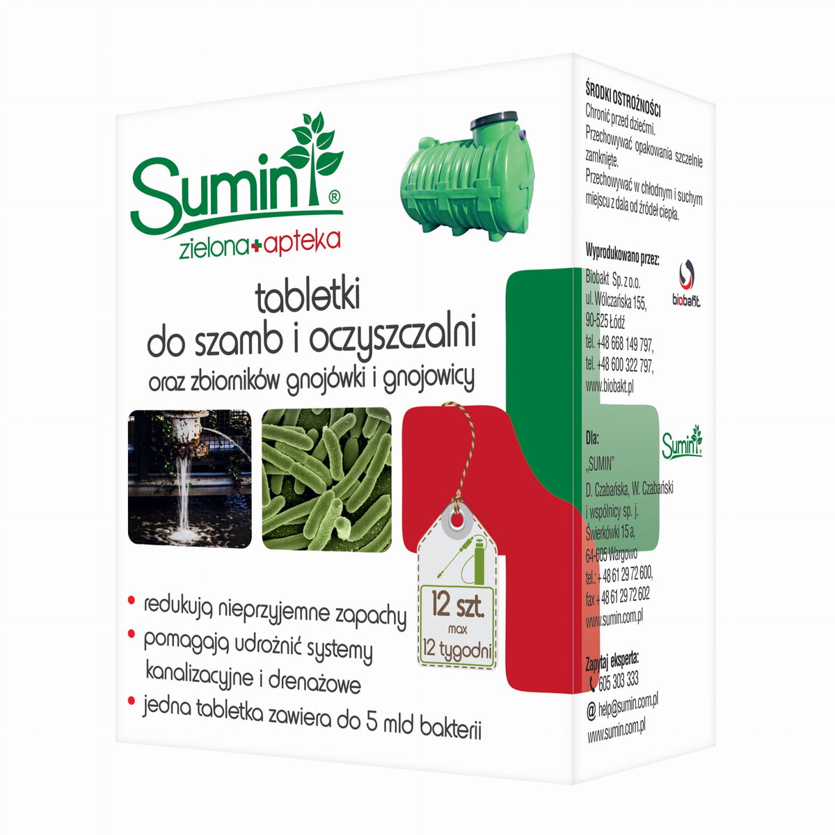 Tabletki Do Szamb i Oczyszczalni - Biopreparat Sumin - 12 szt.