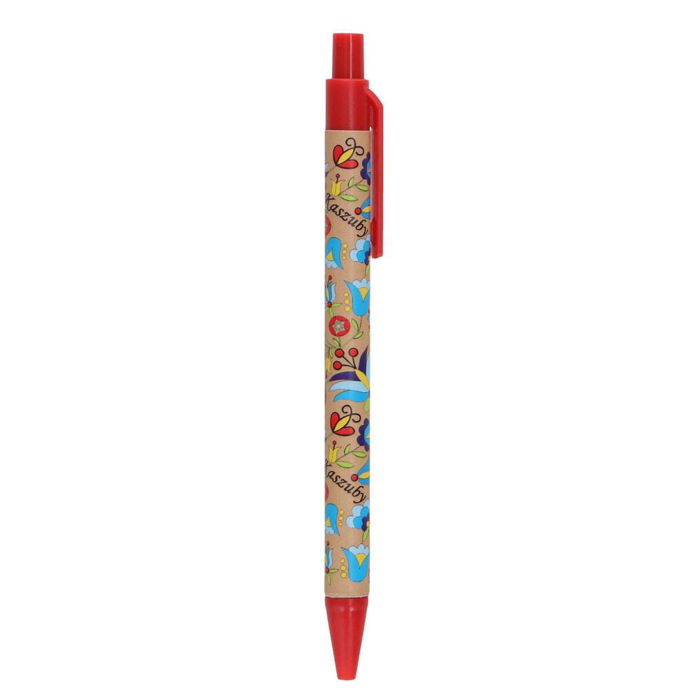 Długopis folk - haft kaszubski - czerwony