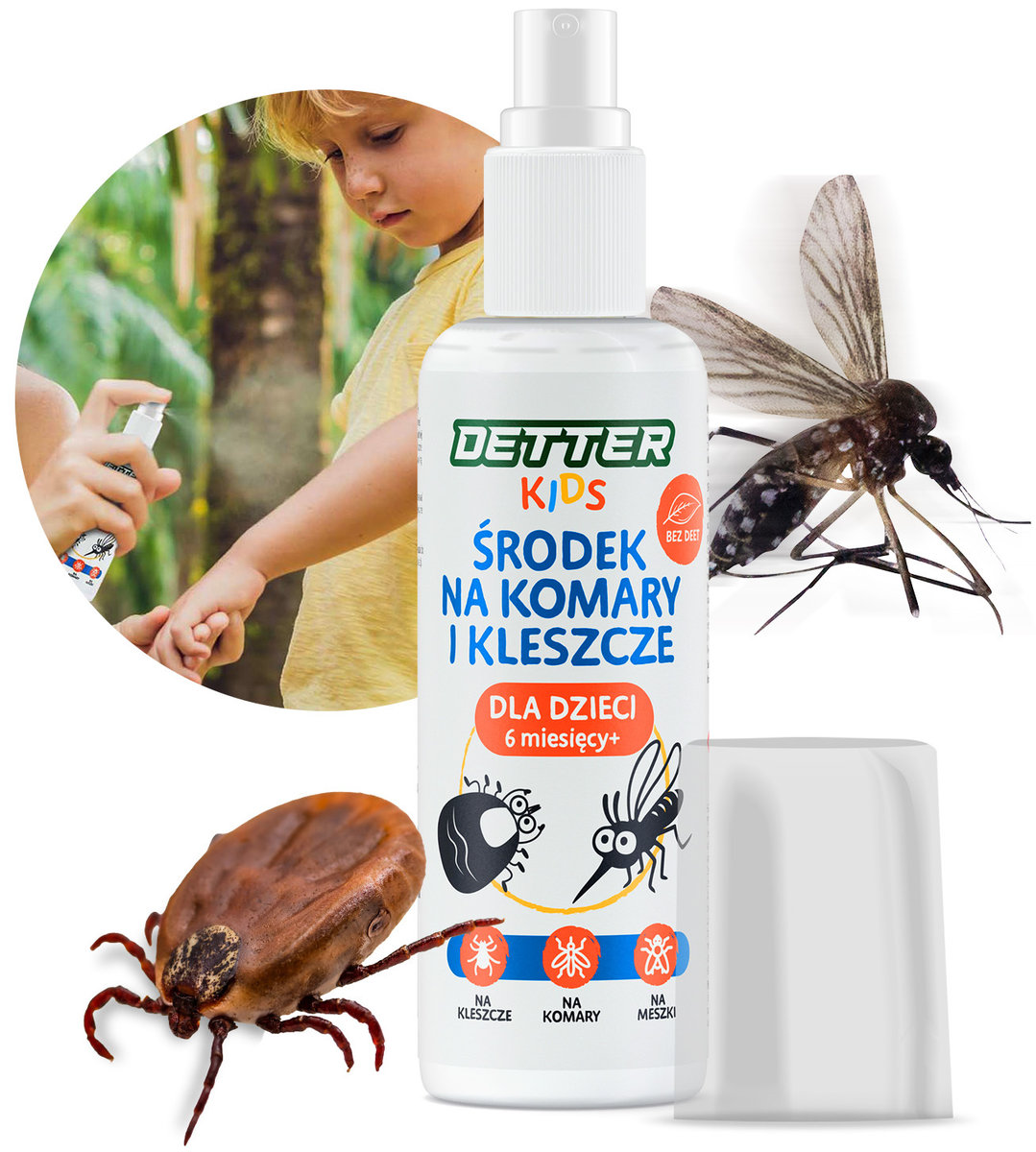 Środek DETTER Kids na Komary i Kleszcze 80ml dla Małych Dzieci Spray Preparat Aerozol na Komary Kleszcze Meszki