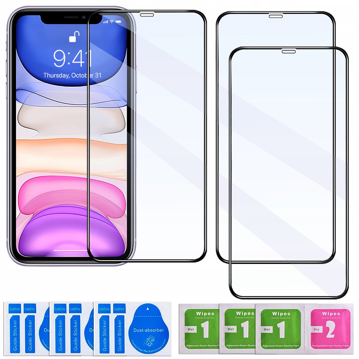 3x Szkło 5D FULL GLUE Cały Ekran do iPhone 11 XR