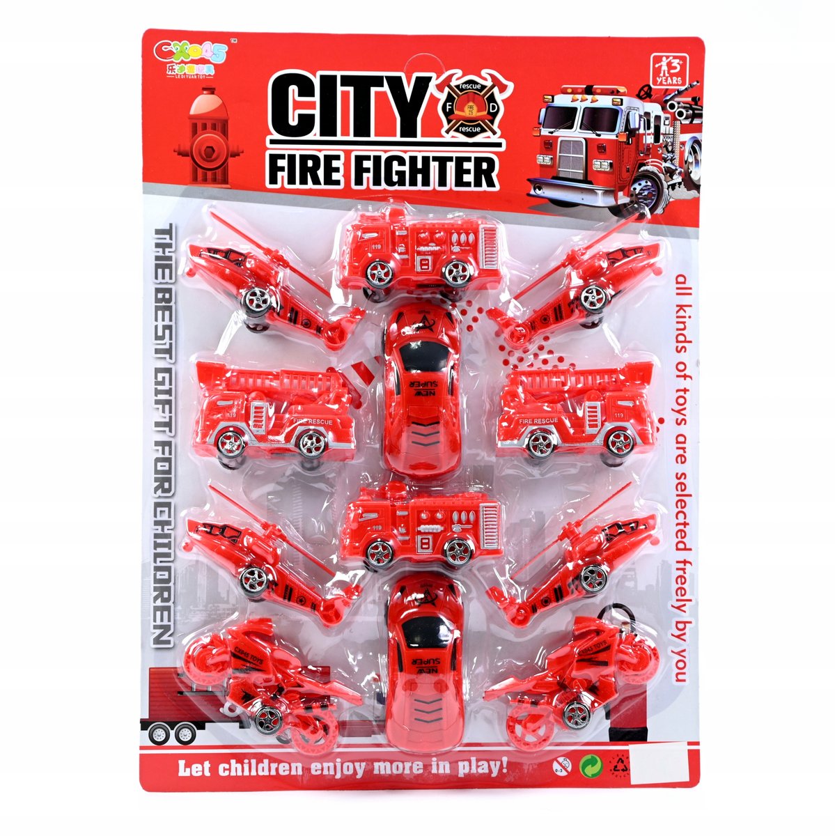 STRAŻ POŻARNA SAMOCHODY AUTKA ZESTAW 12SZT