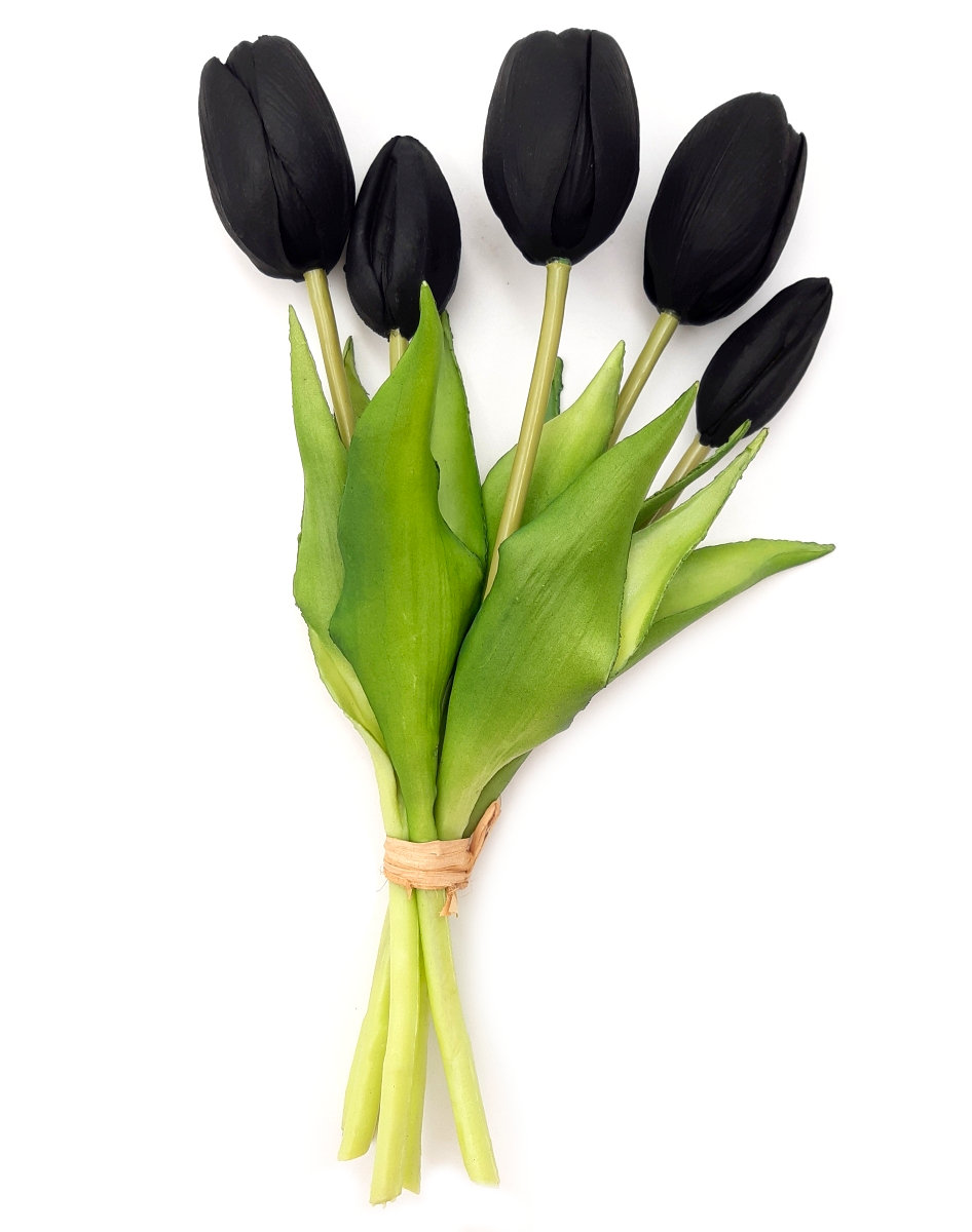 Tulipany silikonowe jak żywe czarne bukiet 5 sztuk gumowe 25 cm