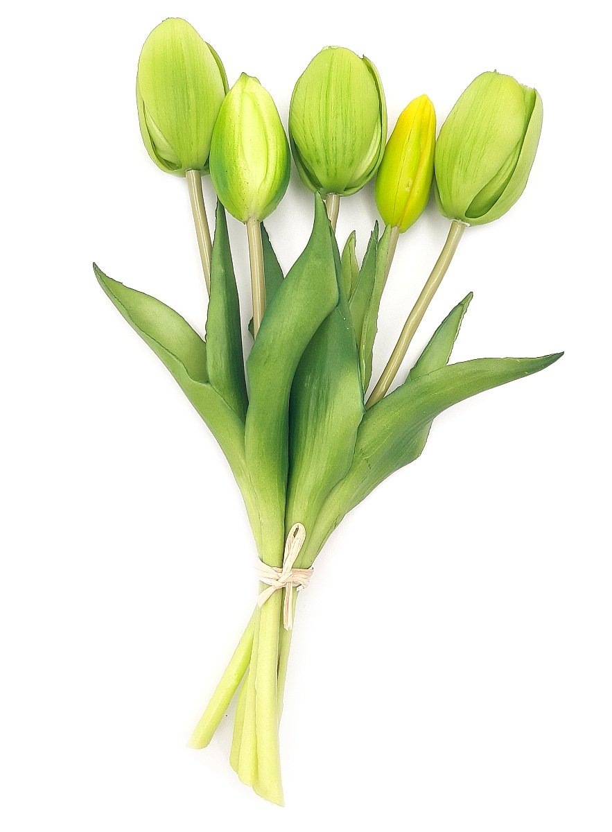 Tulipany silikonowe jak żywe zielone bukiet 5 sztuk gumowe 25 cm