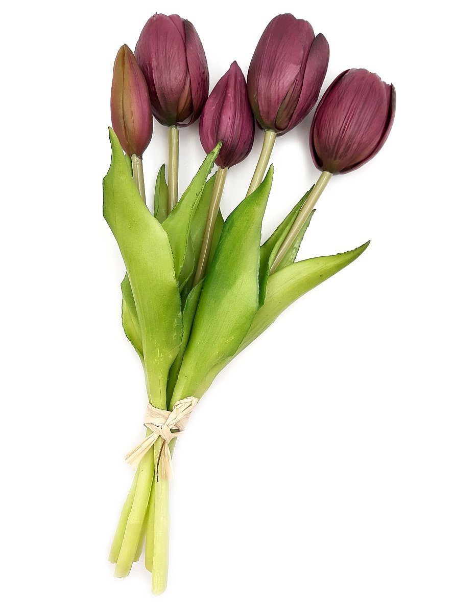 Tulipany silikonowe jak żywe fioletowe bukiet 5 sztuk gumowe 25 cm