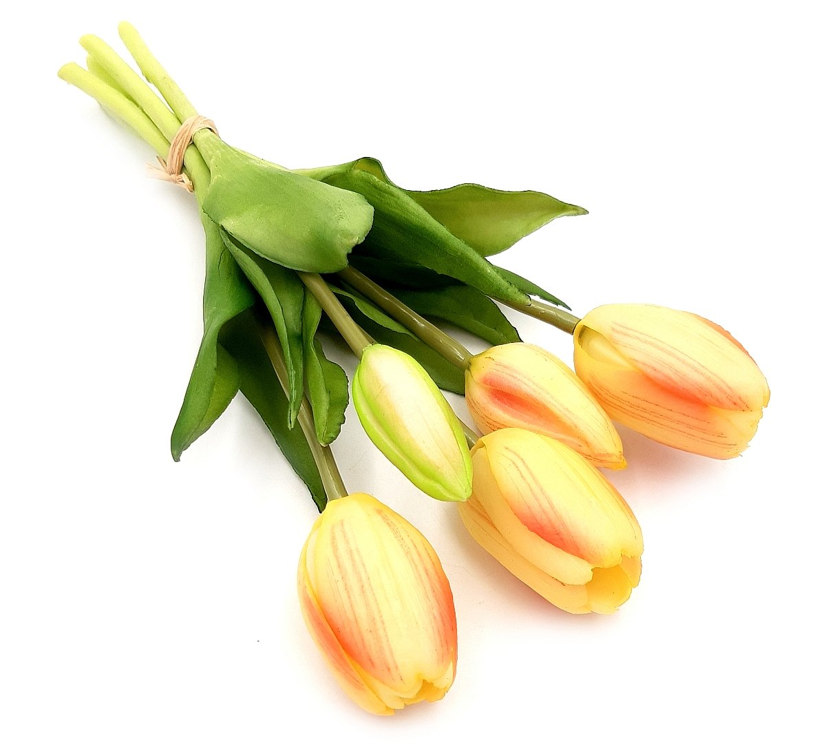 Tulipany silikonowe jak żywe żółte różowe bukiet 5 sztuk gumowe 25 cm