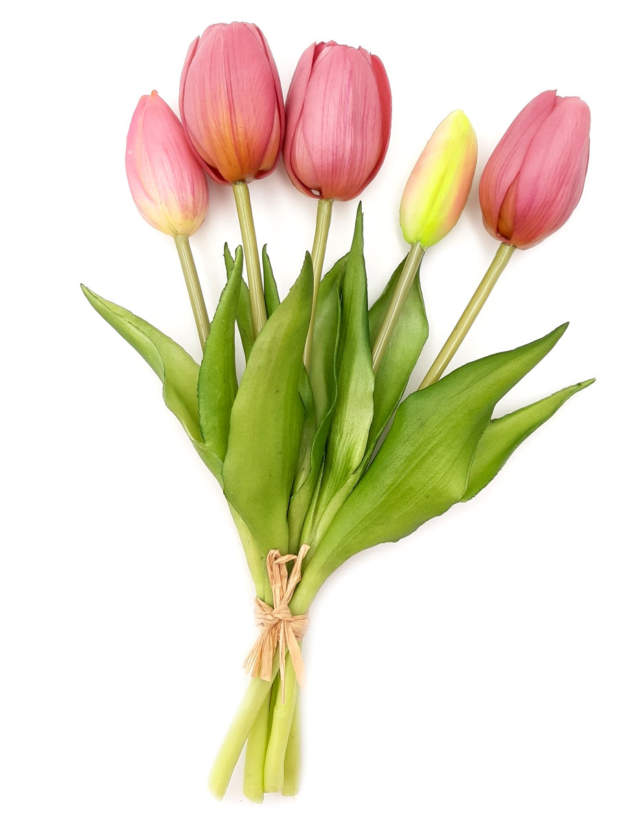 Tulipany silikonowe jak żywe różowe ciemne bukiet 5 sztuk gumowe 25 cm