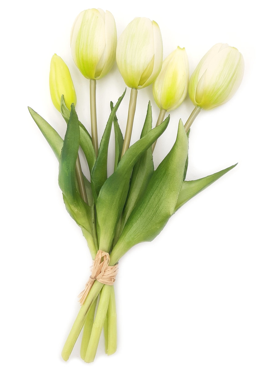 Tulipany silikonowe jak żywe białe bukiet 5 sztuk gumowe 25 cm