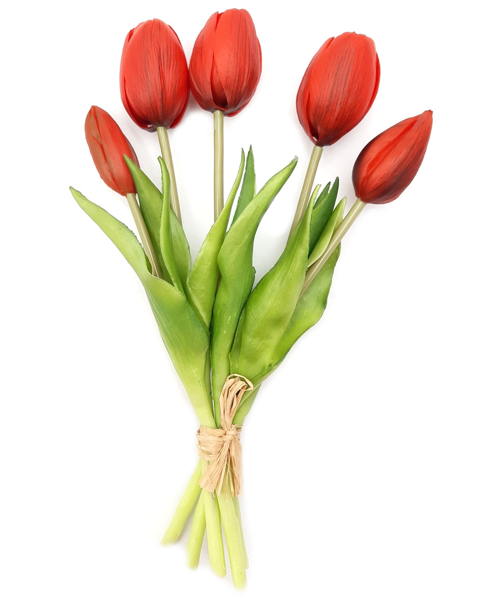 Tulipany silikonowe jak żywe czerwone bukiet 5 sztuk gumowe 25 cm