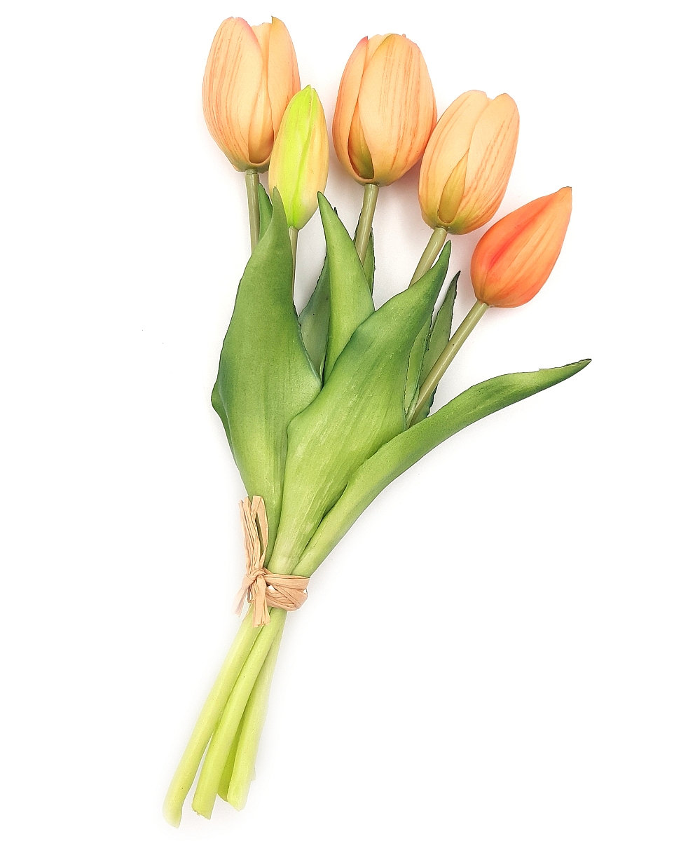 Zoom     Tulipany silikonowe jak żywe morelowe bukiet 5 sztuk gumowe 25 cm
