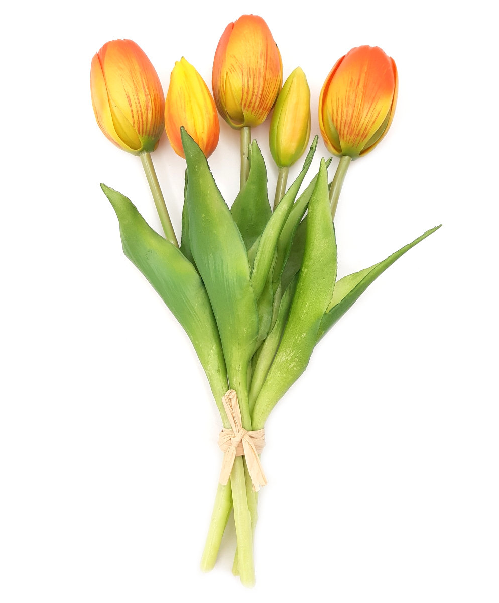 Tulipany silikonowe jak żywe pomarańczowe ciemne bukiet 5 sztuk gumowe 25 cm