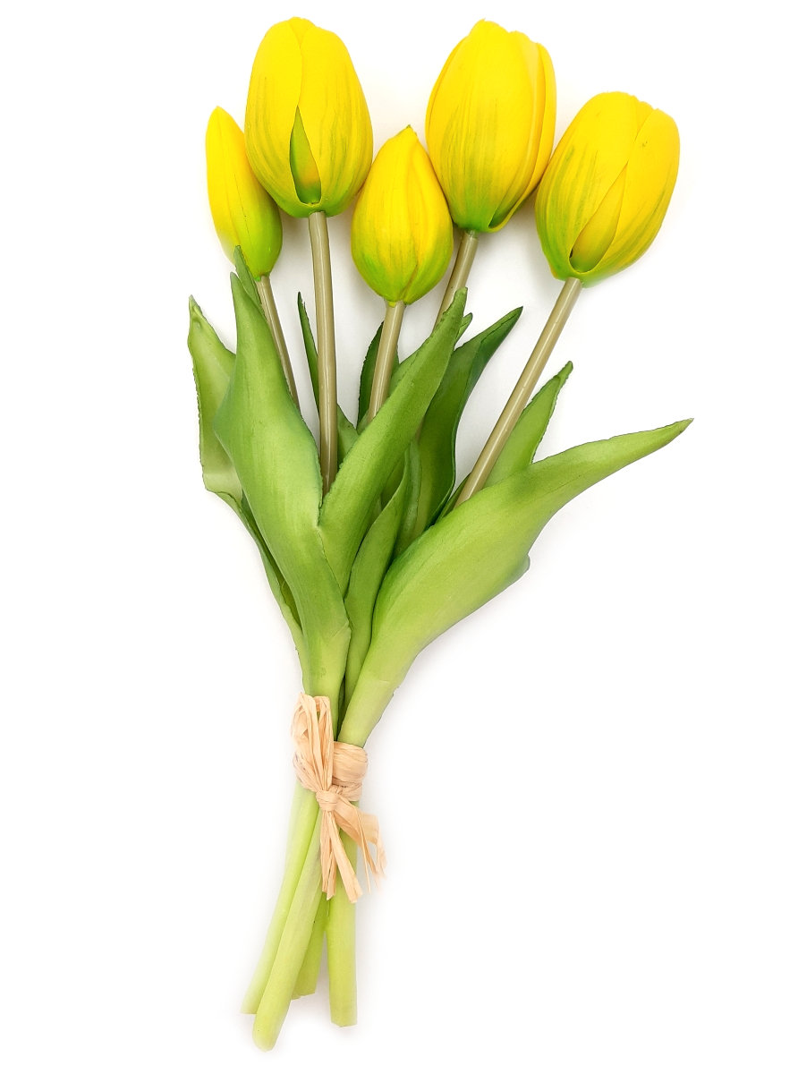 Zoom    Tulipany silikonowe jak żywe żółte bukiet 5 sztuk gumowe 25 cm