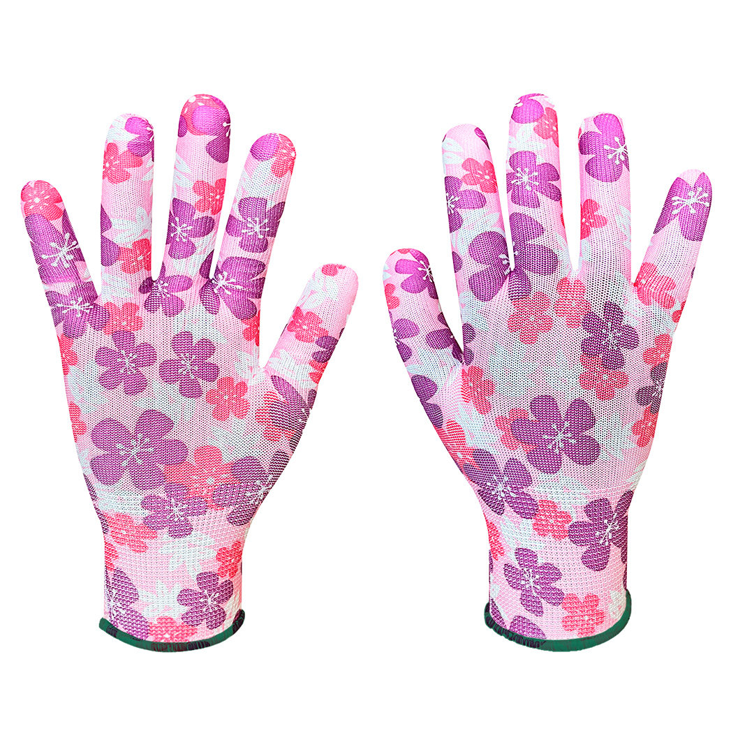 Rękawice ogrodowe rękawiczki ochronne poliester, wzór kwiatki, rozmiar 7