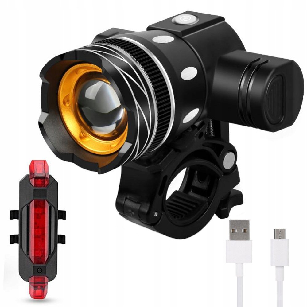 LAMPKA NA ROWER ROWEROWA LED T6 ZESTAW PRZÓD TYŁ
