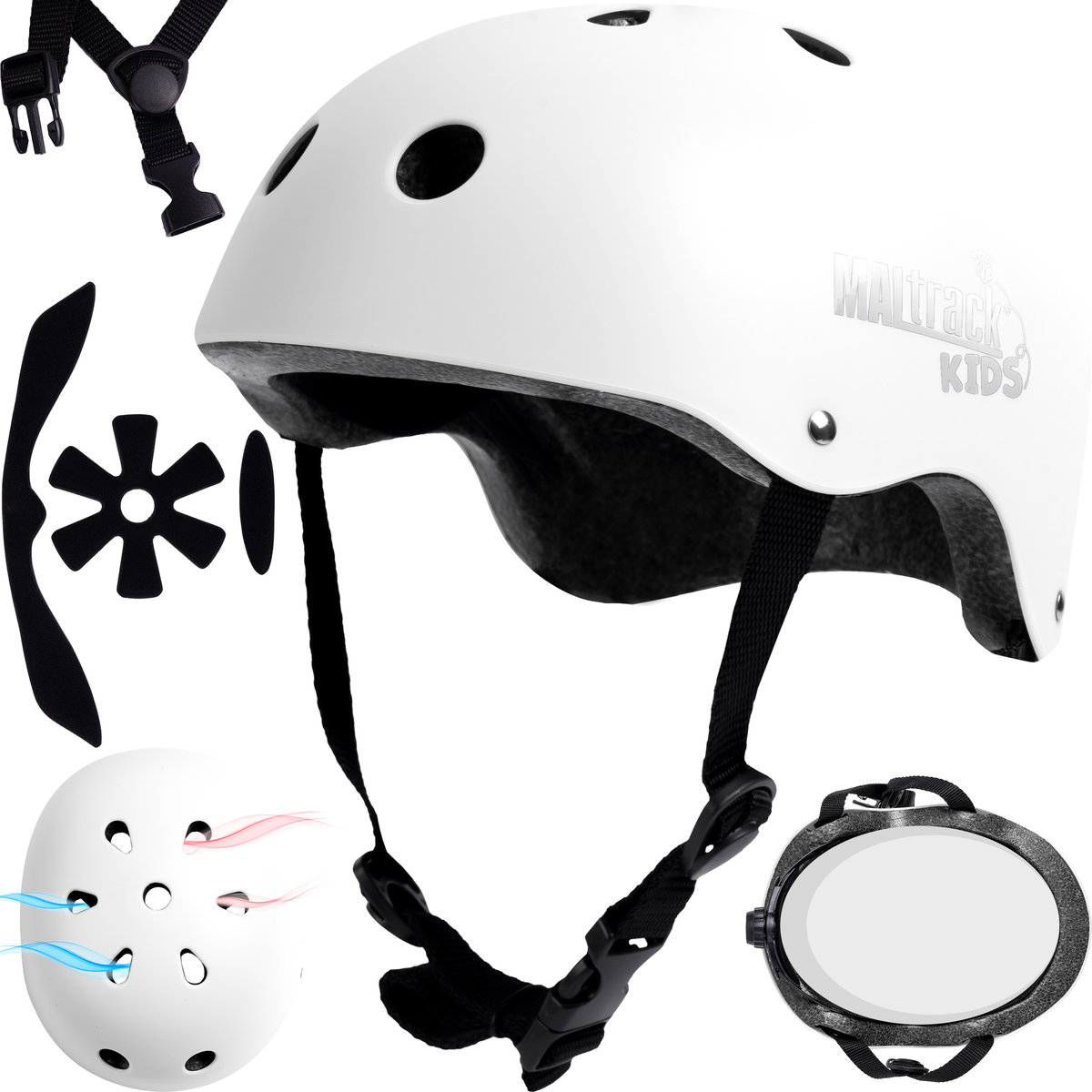 Kask dla Dziecka Rowerowy Dziecięcy Regulowany Biały